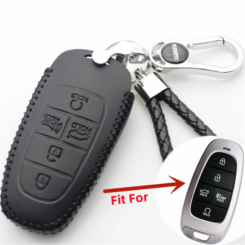 Genuine Leather 5Button Key Case Cover For Hyundai Staria 2022 Grandeur 2021 Tucson Santa Fe Sonata DN8 Santa Cruz 2022-2023