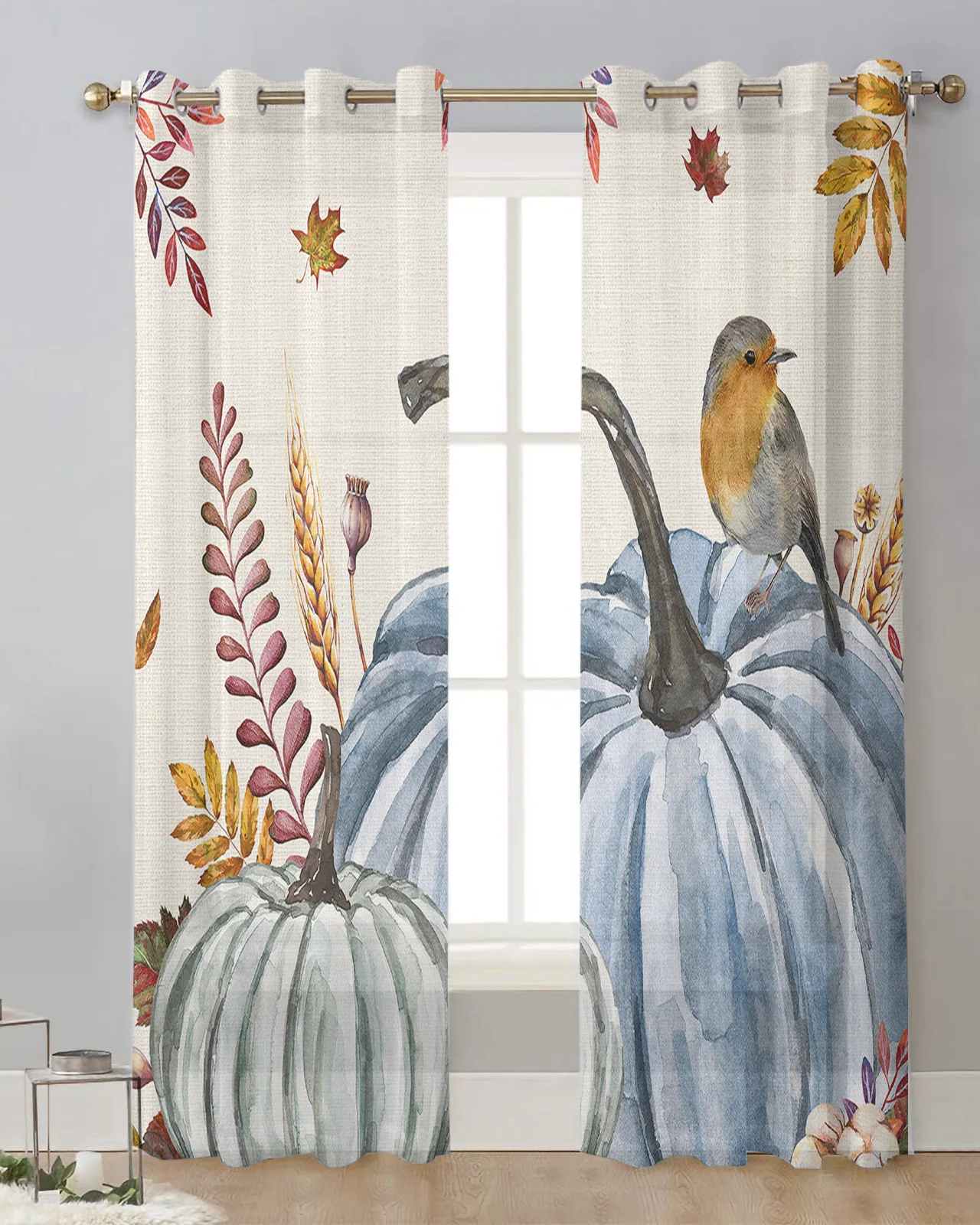 Thanksgiving Pumpkin Autumn Harvest Curtain Tulle Curtains For Living Room Kitchen Window Treatments Voile Curtains