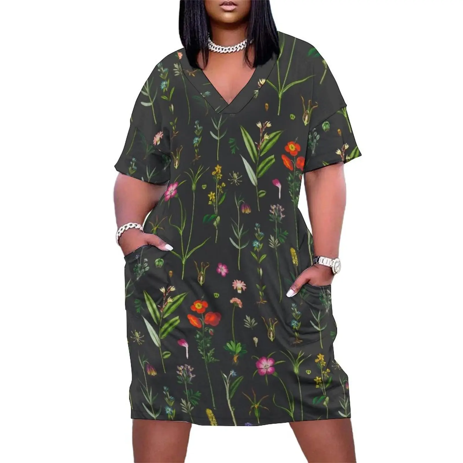 

Vintage Botanicals Loose Pocket Dress luxury woman party dress cute dress Womens dresses