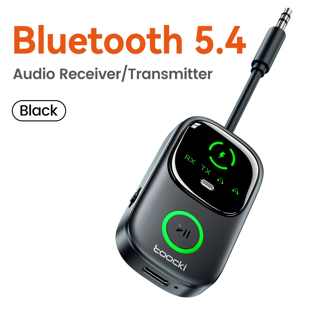 Toocki Bluetooth 5.4 Audio-ontvanger Zender RT/TX 2-in-1 adapter voor tv-oortelefoon Auto's Vluchten 3,5 mm AUX Bluetooth Dongle