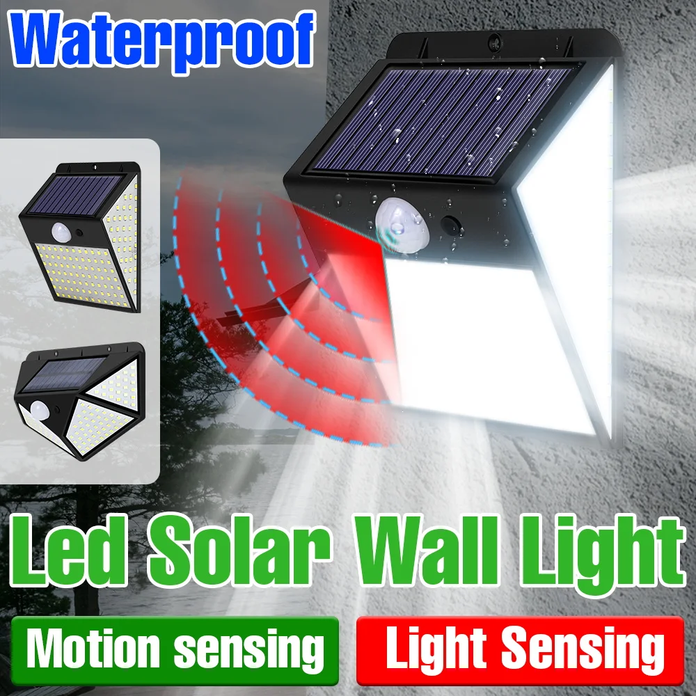 Outdoor Solar Wall Lamp IP65 Waterproof Wireless Security Light PIR Motion Sensor Exterior Floodlight for Garden Yard Pathway