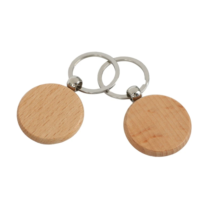 100Pcs Blank Round Wooden Keychain DIY Wooden Keychain Key Tag Gift