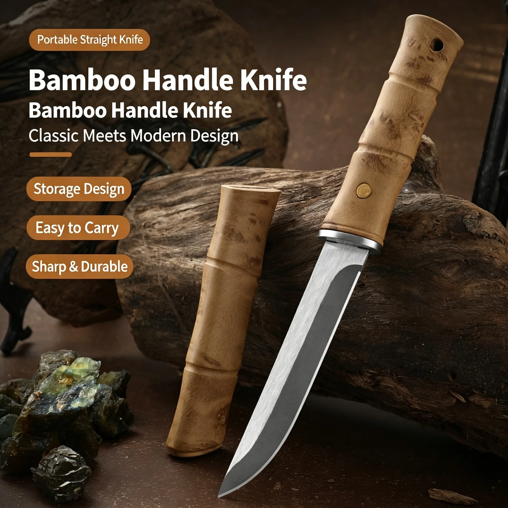 Professional imitation bamboo-joint high-hardness bone-cutting knife kitchen sharp fruit-cutting knife with sheath kitchen knife