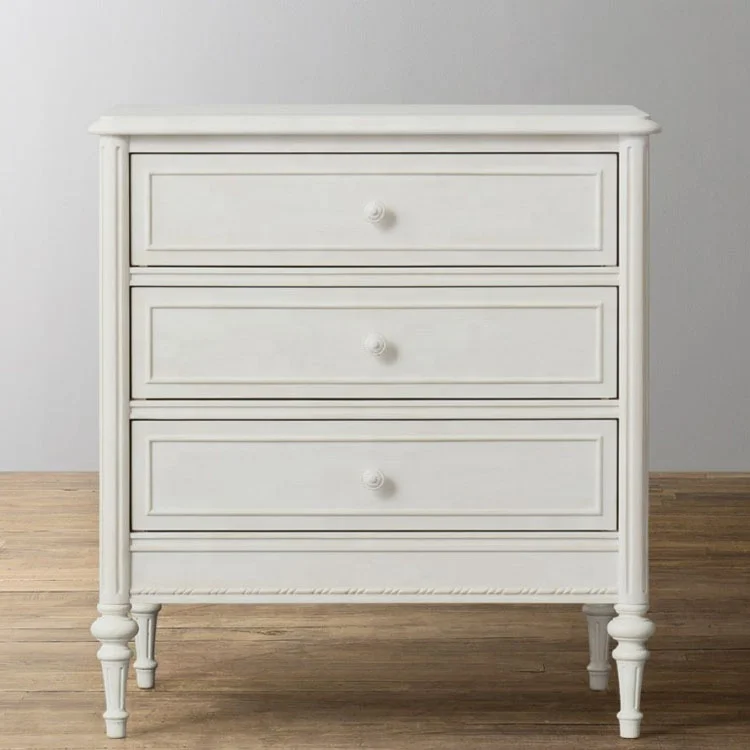

American Style Luxury Solid Wood Bedroom Furniture White 3-Drawer Nightstand