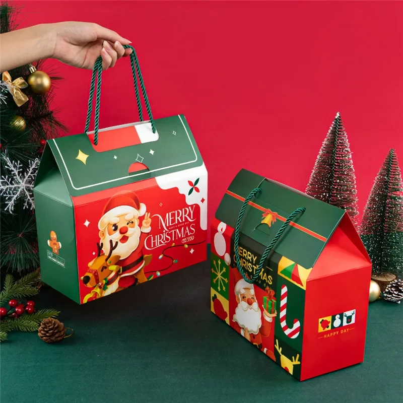 4/12 قطعة صندوق تغليف هدايا عيد الميلاد للزواج مع مقبض سانتا كلوز كاندي للأطفال عطلة الطفل سنة جديدة سعيدة هدايا الحفلات