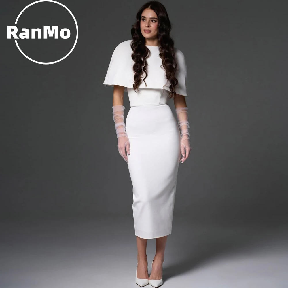 

Ranmo Elegant Mermaid Prom Gowns 2Pcs Tea-Length Party Gown Satin Short Sleeve Evening Dress فساتين سهرة Customized