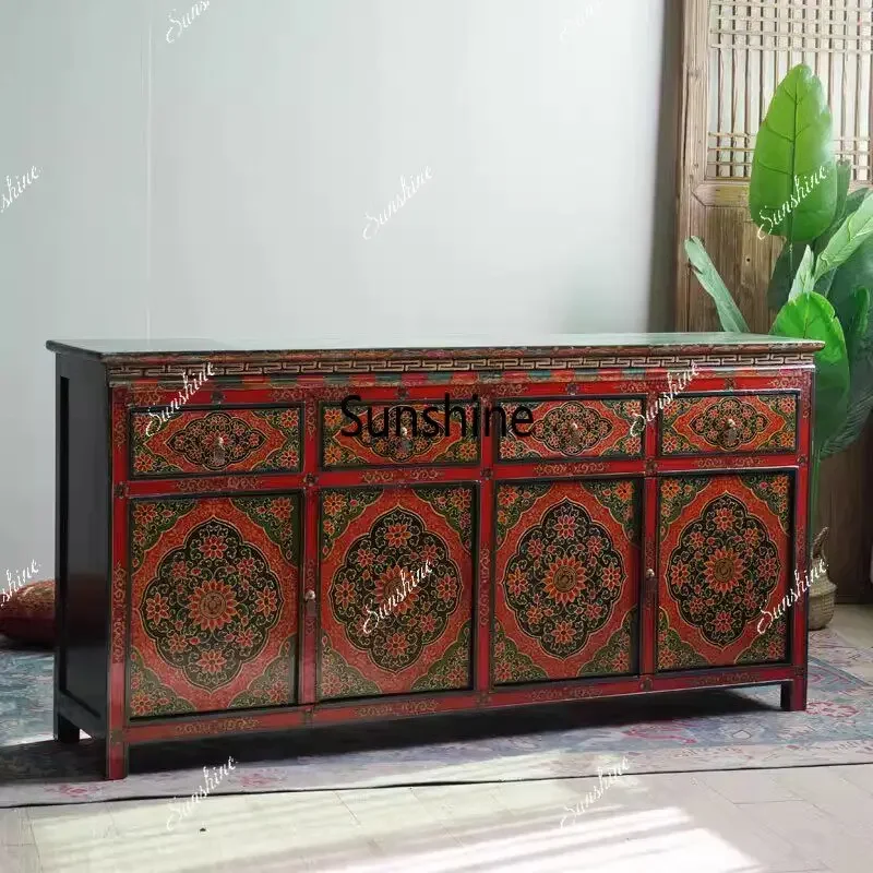 Solid wood dining side cabinet painted storage living room strip cabinet
