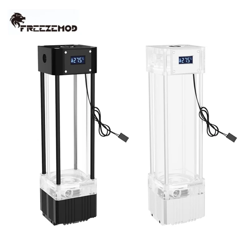

FREEZEMOD PC Cooling Box Pump Reservoir AIO+VA LCD Display,Aluminum+PMMA Body 200mm 250mm 300mm Length,Black/Silver PUB-FS6WX