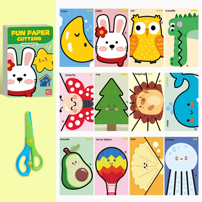 قطع الورق المصنوعة يدويًا بدلة اوريغامي مثيرة للاهتمام على شكل حيوان/نبات/أنماط طعام بما في ذلك مقص ألعاب تفاعلية بين الوالدين والطفل