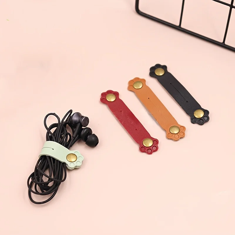 

2/4pcs PU Leather Cat Scratch Cable Organizer,Lightweight Earphone&Charging Cord Tangle Solver,Desk&Drawer Organizer for Storage