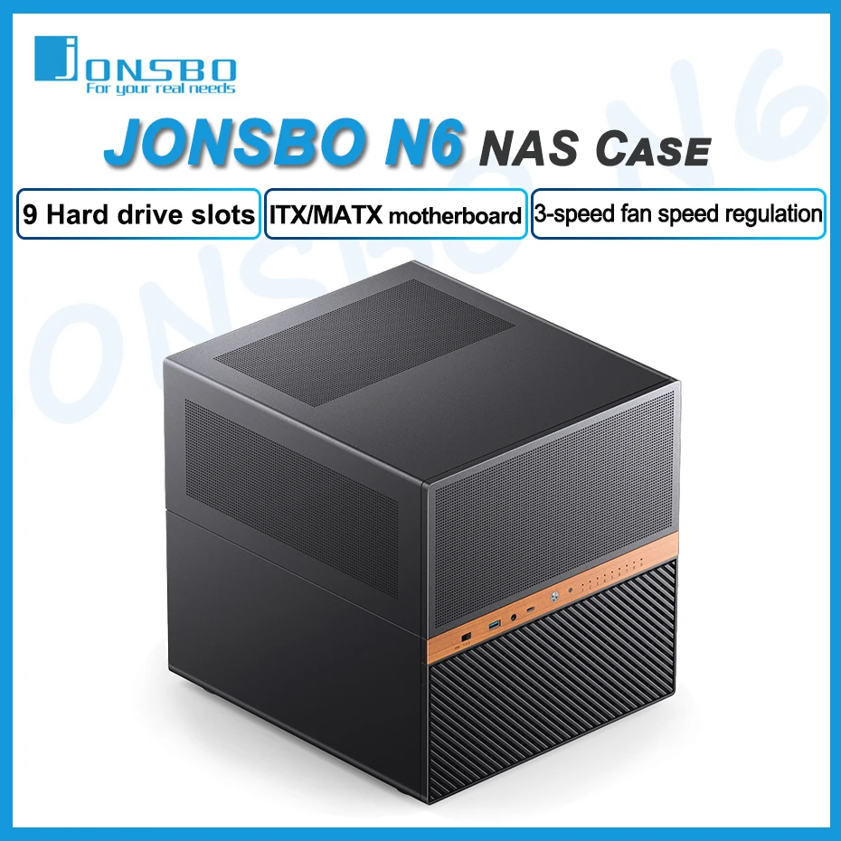 JONSBO N6 NAS 케이스 9개 하드 디스크 포지션 네트워크 스토리지 서버 MATX 데스크탑 섀시는 240 수냉식 듀얼 전원 공급 장치를 지원합니다.
