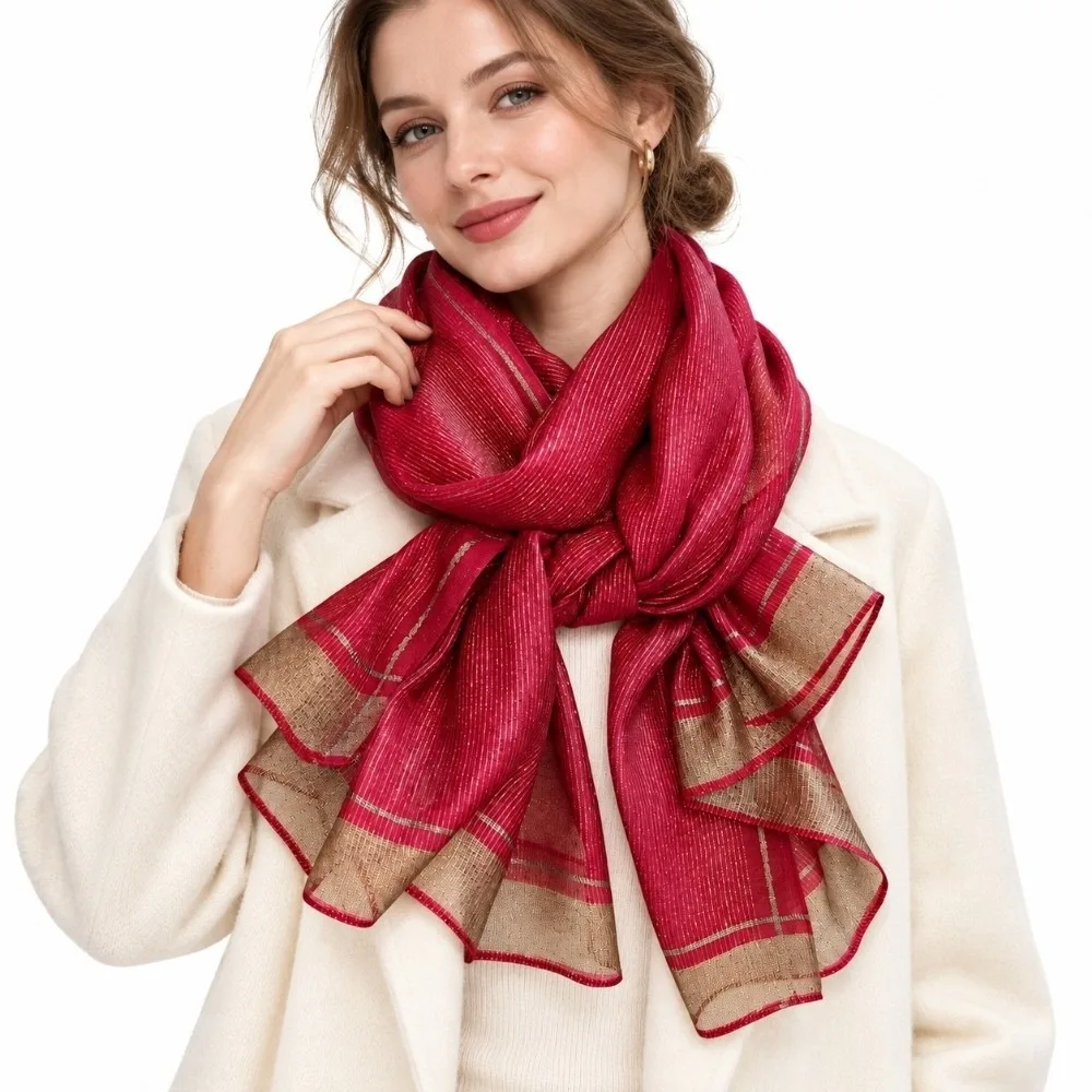 Vintage Large Size Imitation Silk Scarf Breathable Elegant Border Shawl Wrap Shawl For Women