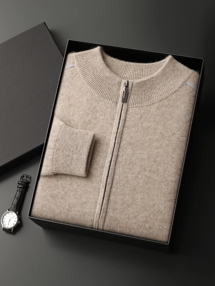 

Luxury 100% Cashmere Sweater Autumn Winter Men's Thick Soft Warm Basics Zipper Cardigan Solid Color Business Male Clothing Tops