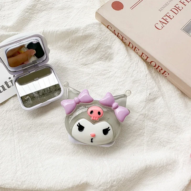 Kawaii Sanrio Phone Stand Mirror Paste My Melody Kuromi Cinnamoroll Cartoon Retractable Touch Up Girl Phone Decorative Gift