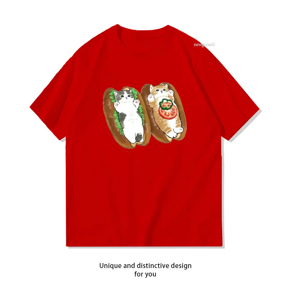 kawaii Mofusand Sandwich Cat Duo T-Shirt woman man Casual cotton graphic t shirts Creative streetwear Classic O-neck shirt