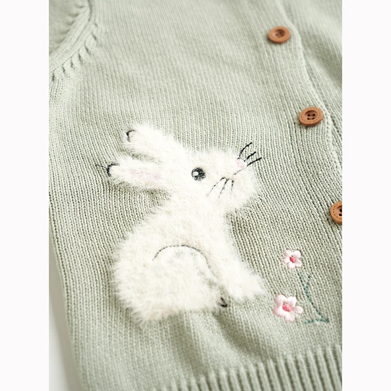 2024 Spring Baby Sweater Baby Girl Boy Clothes Hand-embroidered Cartoon Rabbit Clothing Autumn Infant Coat Baby Cardigan Sweater