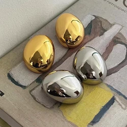 Metal Smooth Geometric Oval Earrings for Women Girls European and American Personality Trendy Earrings Vintage Jewelry Gifts