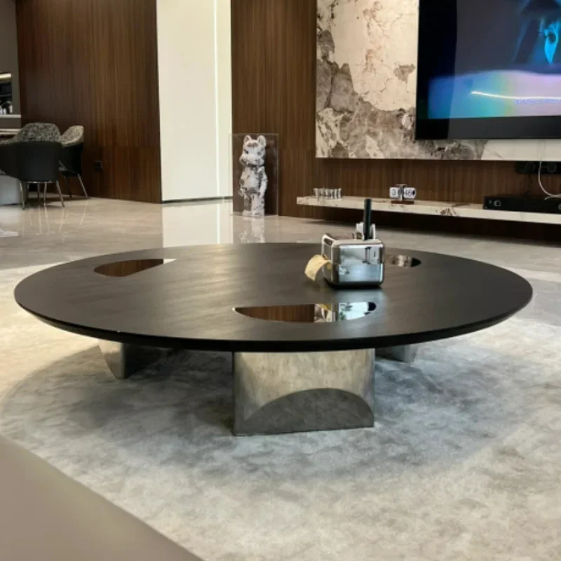 

Coffee table living room household Italian light luxury suspended coffee table modern small apartment round solid wood tea table