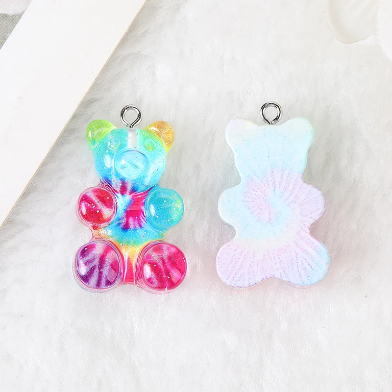 12Pcs 20*30 MM  Resin Rainbow  Gummy Bear Crafts Flatback Candy Charms  Necklace  Keychain  Accessories For DIY Making
