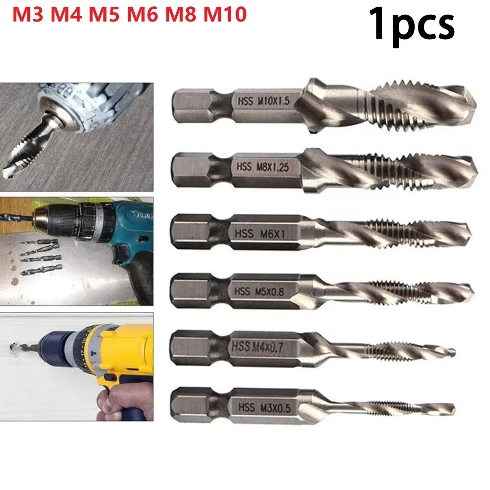 1 buah mata bor Tap 1/4in 6.35mm, mata bor ulir Shank heksagonal, keran metrik ulir sekrup HSS, mata bor kompon untuk pertukangan logam