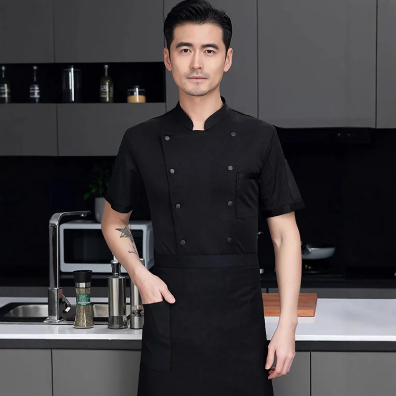 Ademend Mesh Chef Uniform Ijs Zijde Sneldrogend Korte Mouw Zomer Heren Catering Hotel Restaurant Kantine Keuken Werkkleding Wom