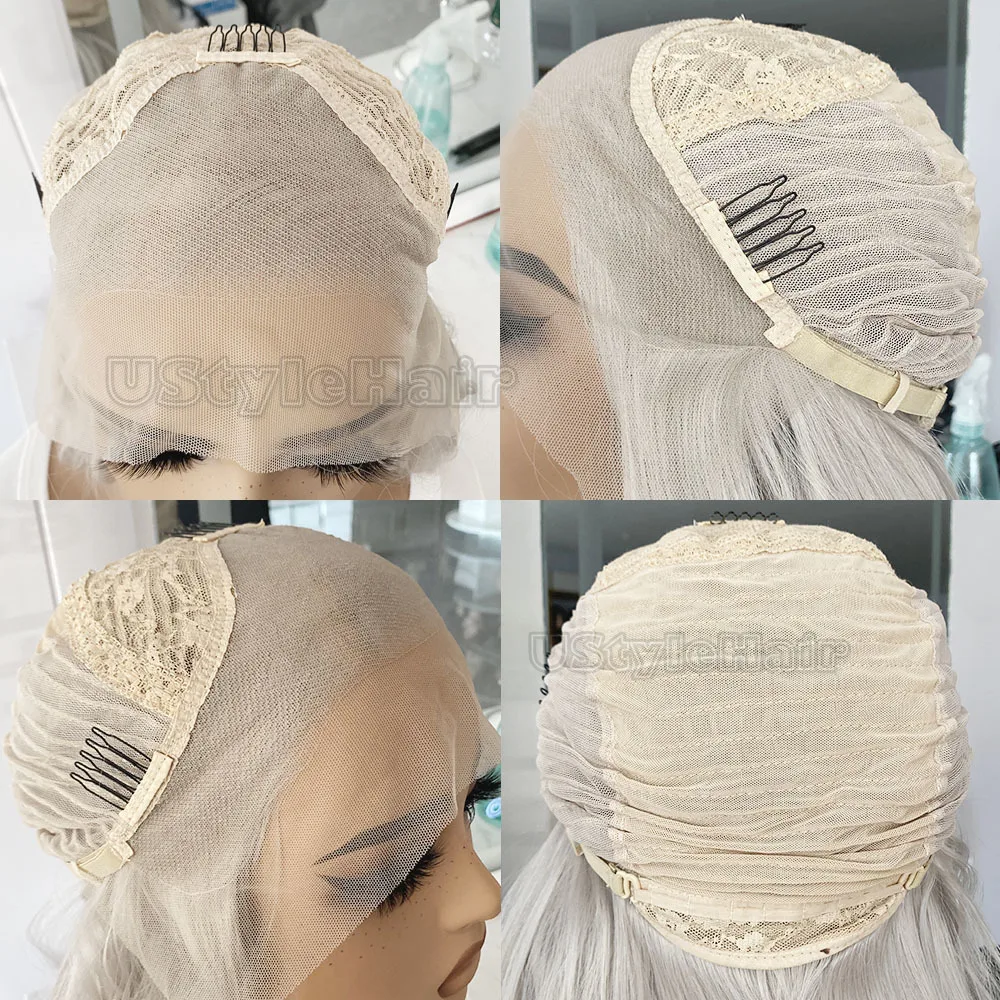 الأبيض موجة عميقة شعر مستعار 13x4 الدانتيل شعر مستعار أمامي طويل الاصطناعية الباروكات الأمامية للنساء غلويليس ارتداء اليومي تأثيري الباروكات مقاومة للحرارة #6
