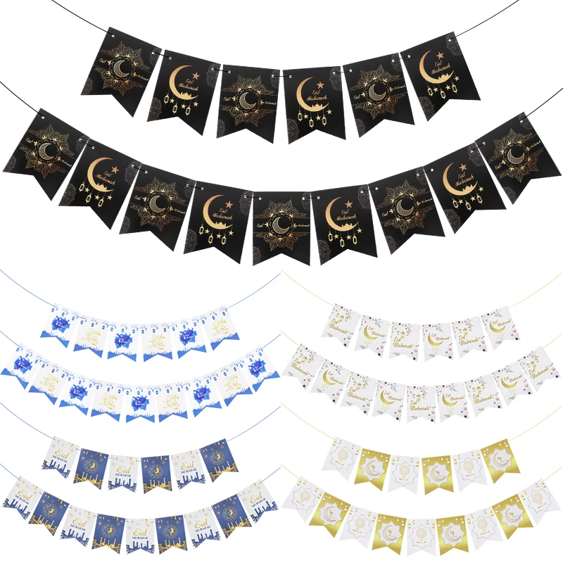 

EID Mubarak Paper Banner Star Moon Letter Bunting Garland Fish Tail Flag for Home Islamic Muslim Party Kareem Ramadan Decoration