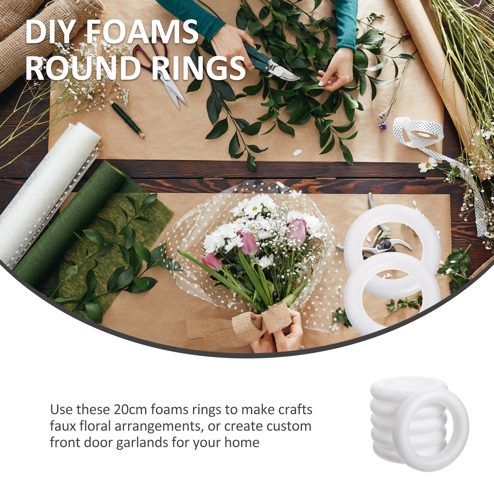 

6 Pcs Foam Garland 20cm DIY Craft nament Round Rings Wedding Party Home Decor Wreath Material Safe Handmade Projects