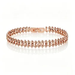 Luxury 2026 New 8MM 585 Rose Gold Plated Bracelet for Women, Never Fade Trendy Jewelry for Party & Daily Dating Mesh Link Chain