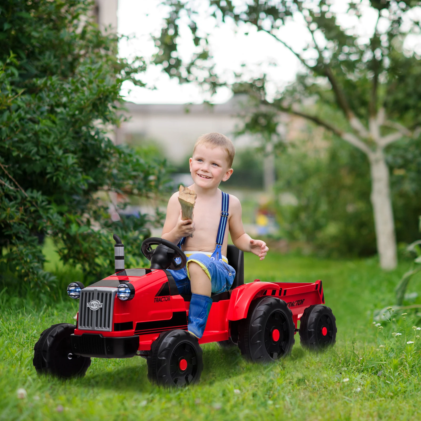 Nieuwe Rit Op Auto Elektrische Auto Voor Kinderen Afstandsbediening Auto Dual Drive Speelgoed Tractor Met Aanhangwagen, 3-Versnellingspook Grondlader Rijden Op