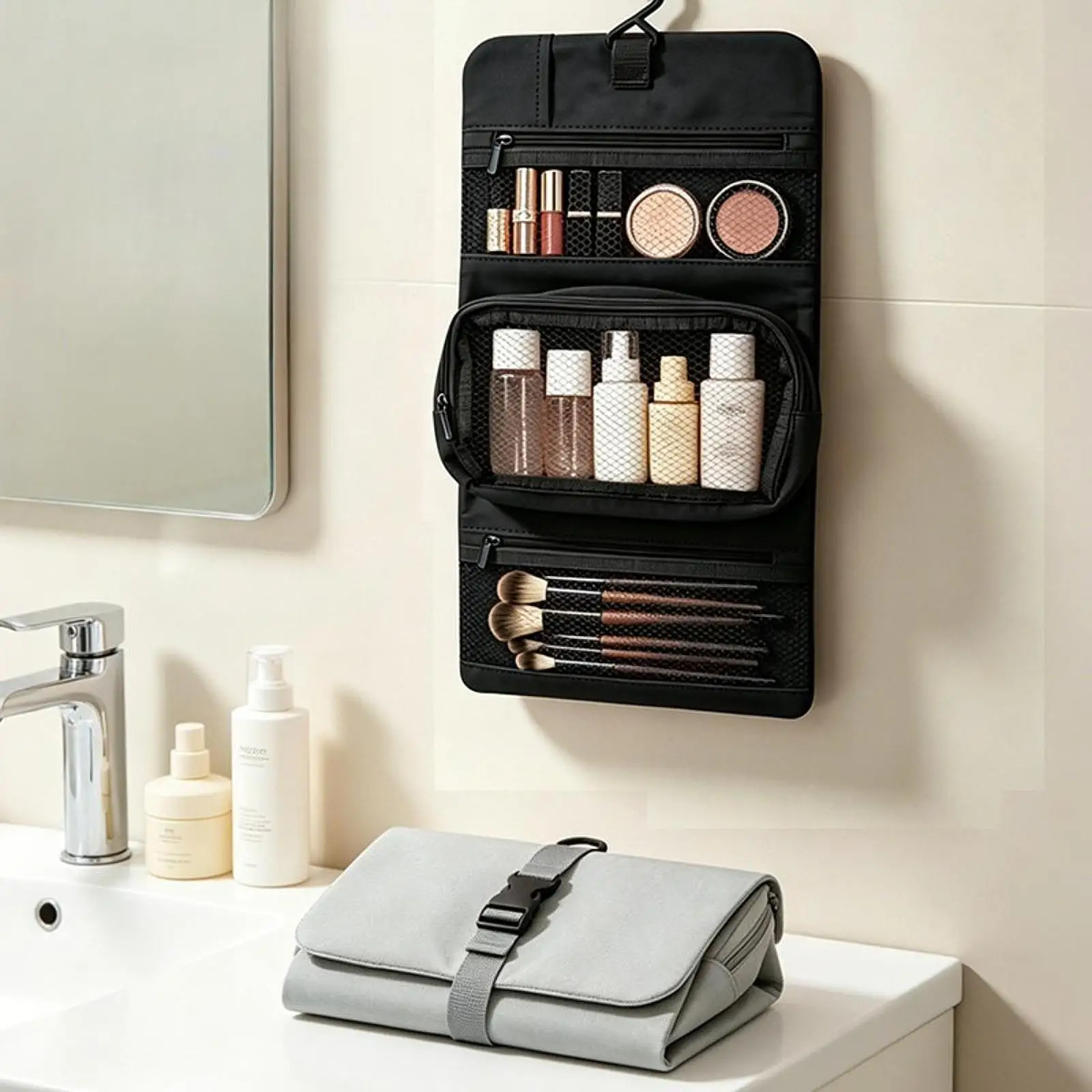 Hanging Toiletry Bag Large Capacity Lightweight Portable Cosmetic Bag Makeup Bag Travel for Outdoor Bathroom Traveling Hotel