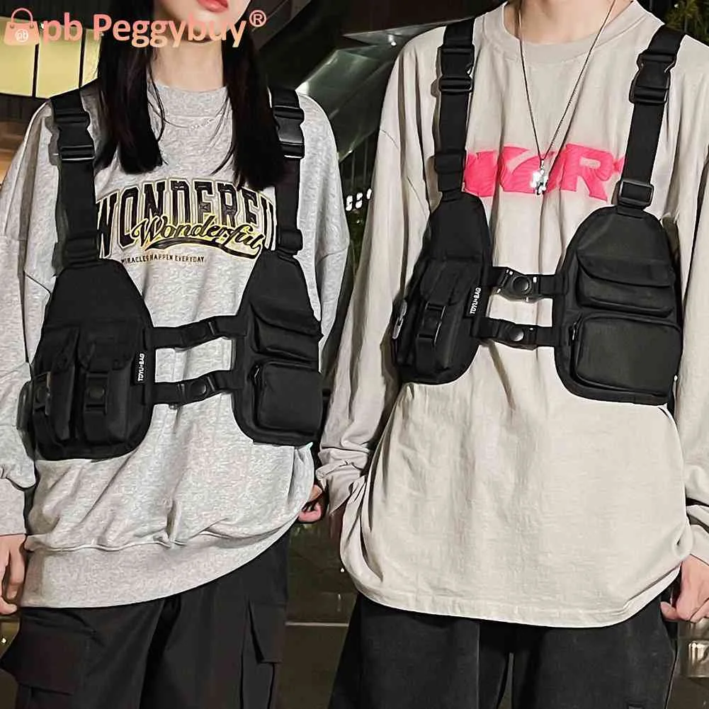 Tactics Vest Bag Streetwear Chest Bag Backpack Multifunctional Portable Simple Fashion Multi-pockets for Hiking Running Cycling