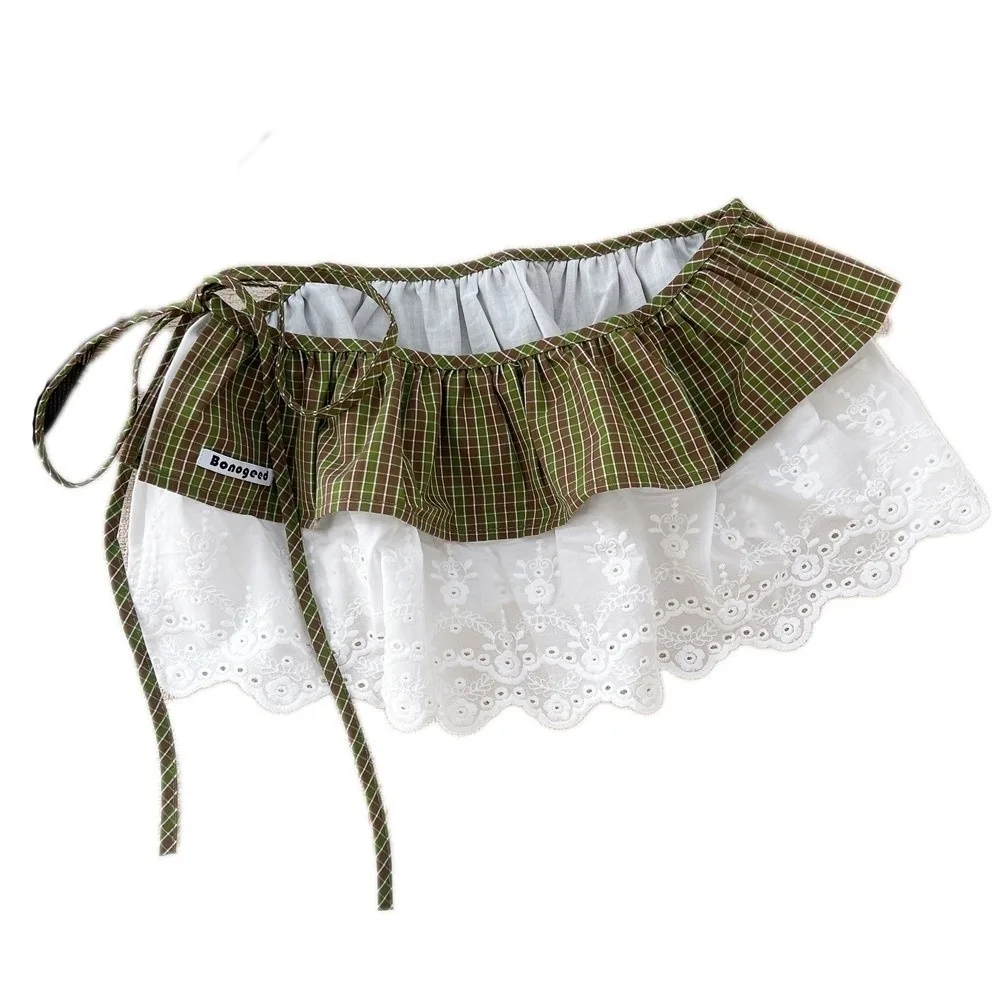 

Fashion Balletcore Plaid Fart Curtain Korean Style Lace Up Lace Mini Skirts Layered Y2k Ruffle Short Skirts Streetwear