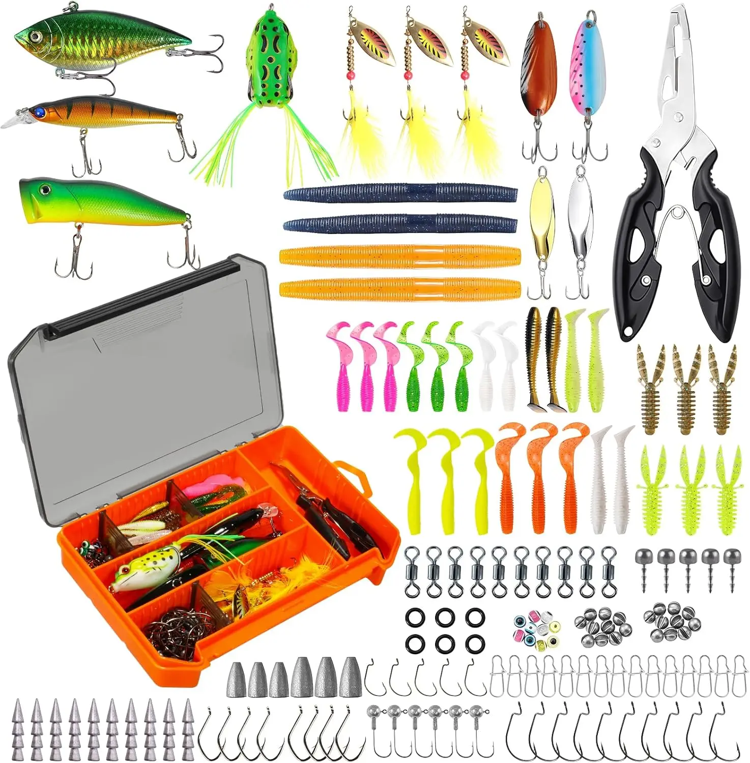 

Набор из 154 рыболовных приманок с мягкой наживкой, поплавками и крючками для ловли баса, форели, в пресной и соленой воде