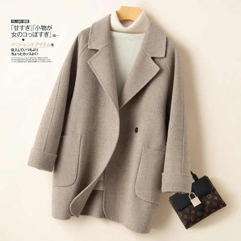 100% Wool Handmade Double-sided Woolen Coat Women\'s Suit Collar Coat Autumn Winter New Cardigan Fashion Korean Casual Sweater