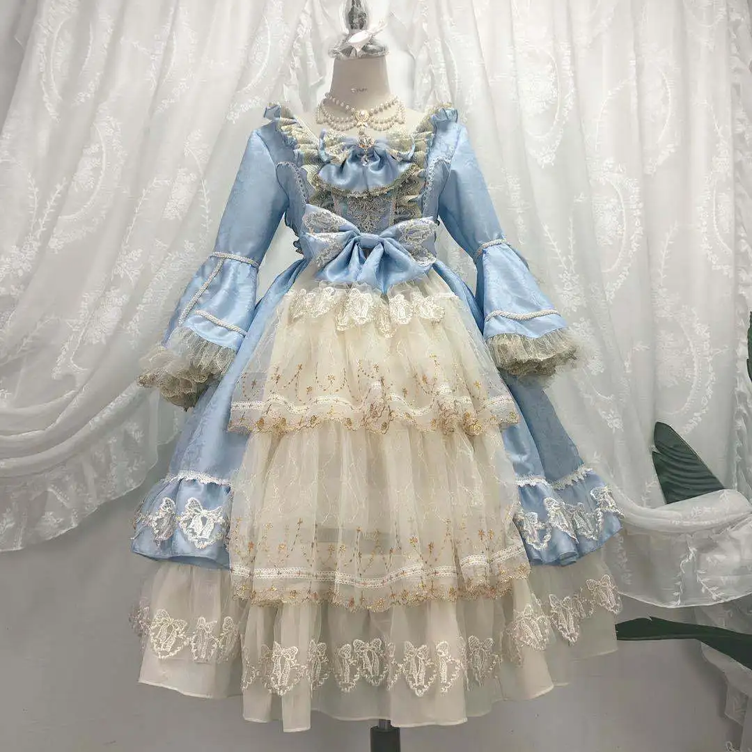 

2023 New Lolita Long Sleeve Sexy Sweet Lace Cake OP Dress Halloween Costume Gift for Girls Cosplay Maid Clothing Kawaii Lolita