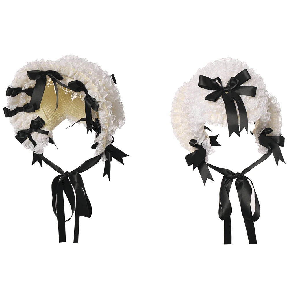 Maid Lolita Spitze Motorhaube Hut Frauen Mädchen Viktorianischen Party Stroh caps Vintage Elegante Schleife Täglichen Mode Frauen Kopfbedeckungen