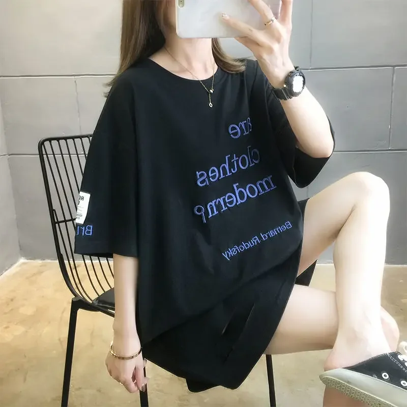 Women's T-shirt Summer Outfit Top Female Short Sleeve Baggy Cotton Graphic Y2k Clothes Yk2 Korean Clothing Sales with Sleeves