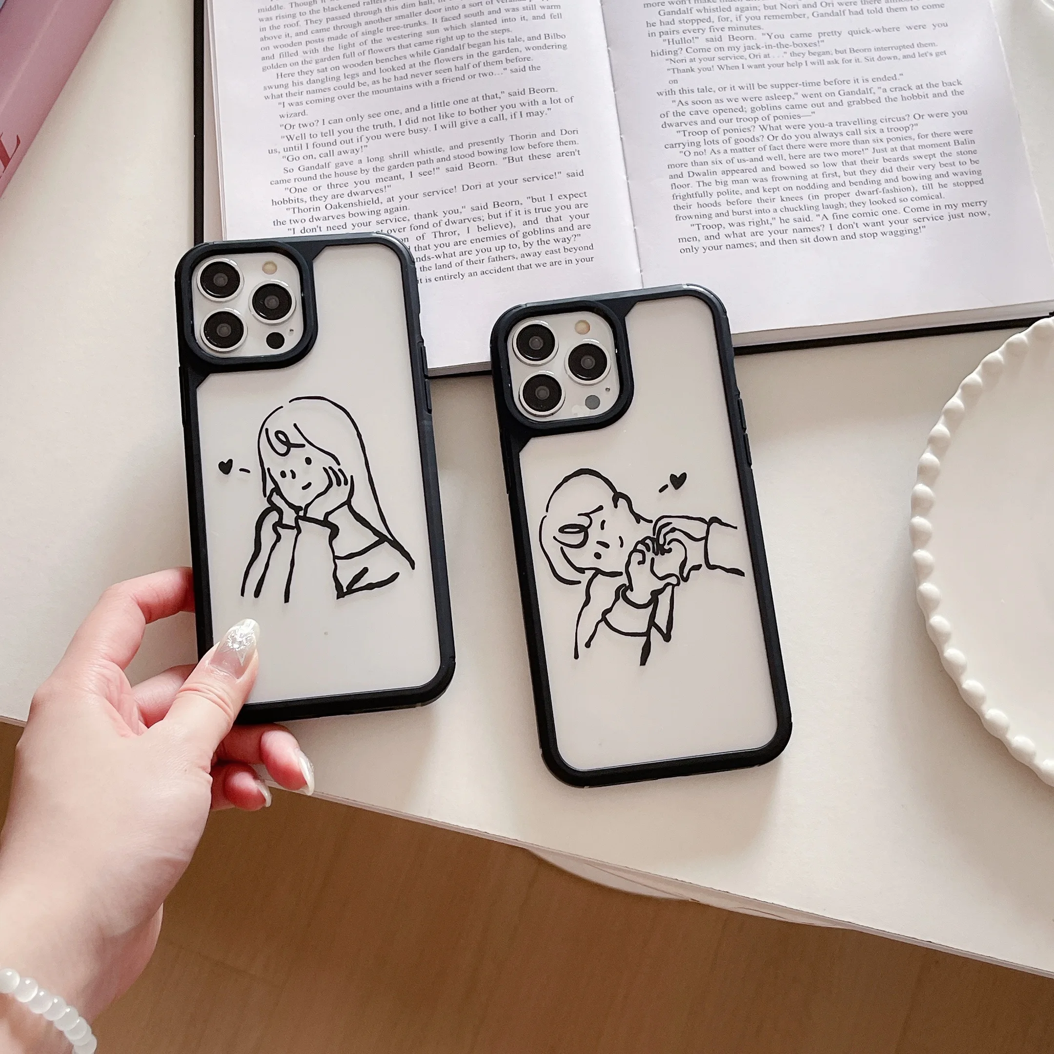 

Young Couple Black Armor Phone Case For iPhone 15 13 Mini 14Pro 11 12 Xsmax XR 7/8 Plus SE2 Full Cover Body Protection