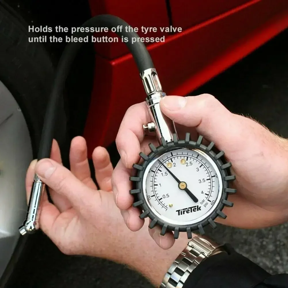 Air Tyre Meter Wear-resistant Thickened Hose Dual Scale Display Manual High Precision Stable 220PSI Tyre Pressure Gauge For Car