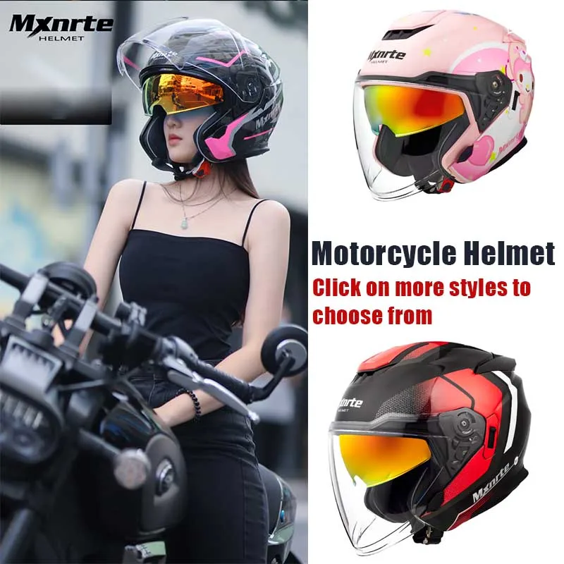 

2024 New Motorcycle Helmet Double Lens Open Face Cute Helmet Cartoon for Man Woman Motorbike Helmet DOT Certification Casco Moto