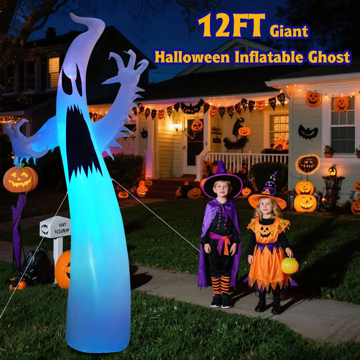 Giant Ghost Blow Up Halloween Yard Lawn Garden Holiday Party Home Decor Scary RGB LED Inflatable