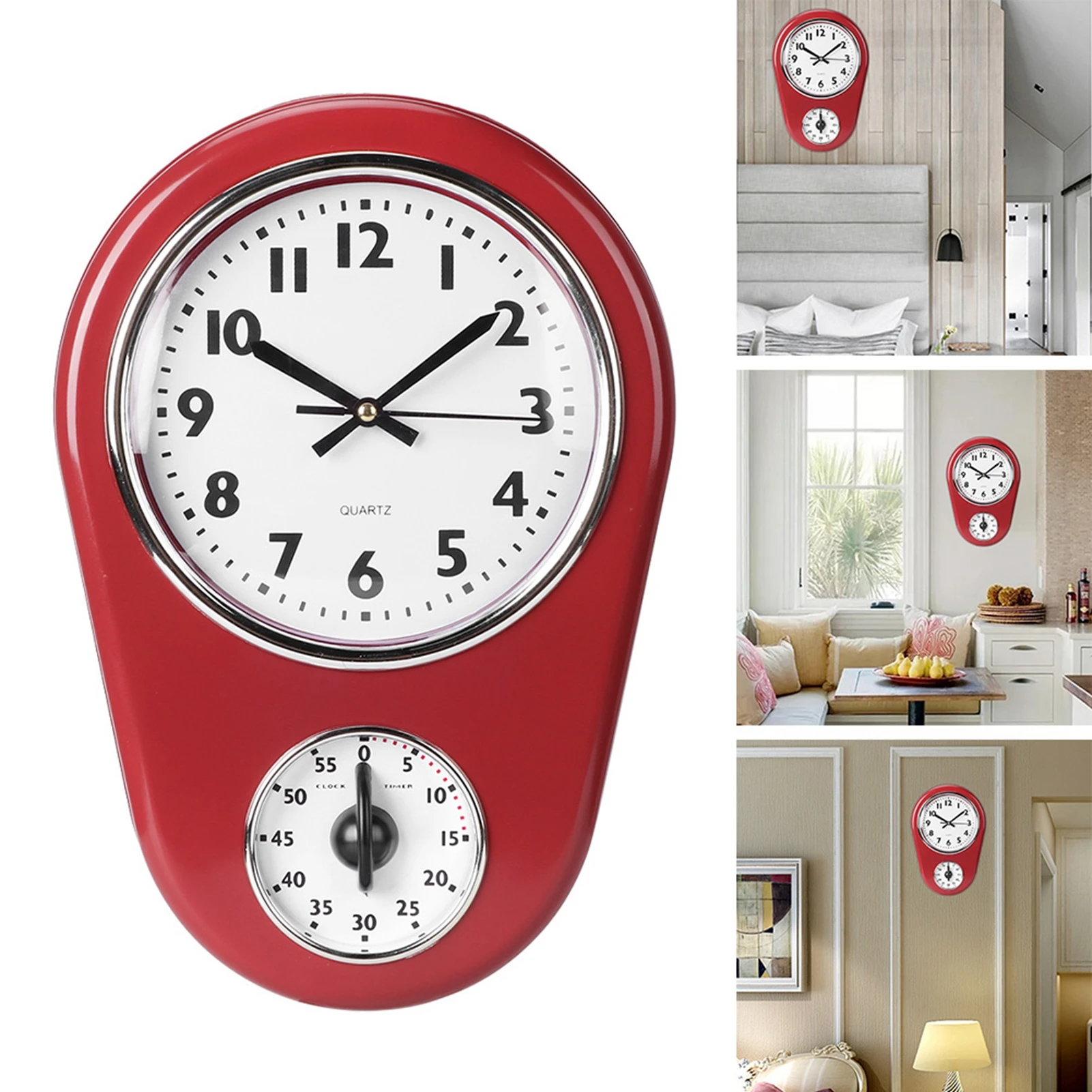 

Home Timer Wall Clock, Home Vintage Kitchen Timer, Red Vintage Wall Big Watch Hanging Clock Home Kitchen Timer