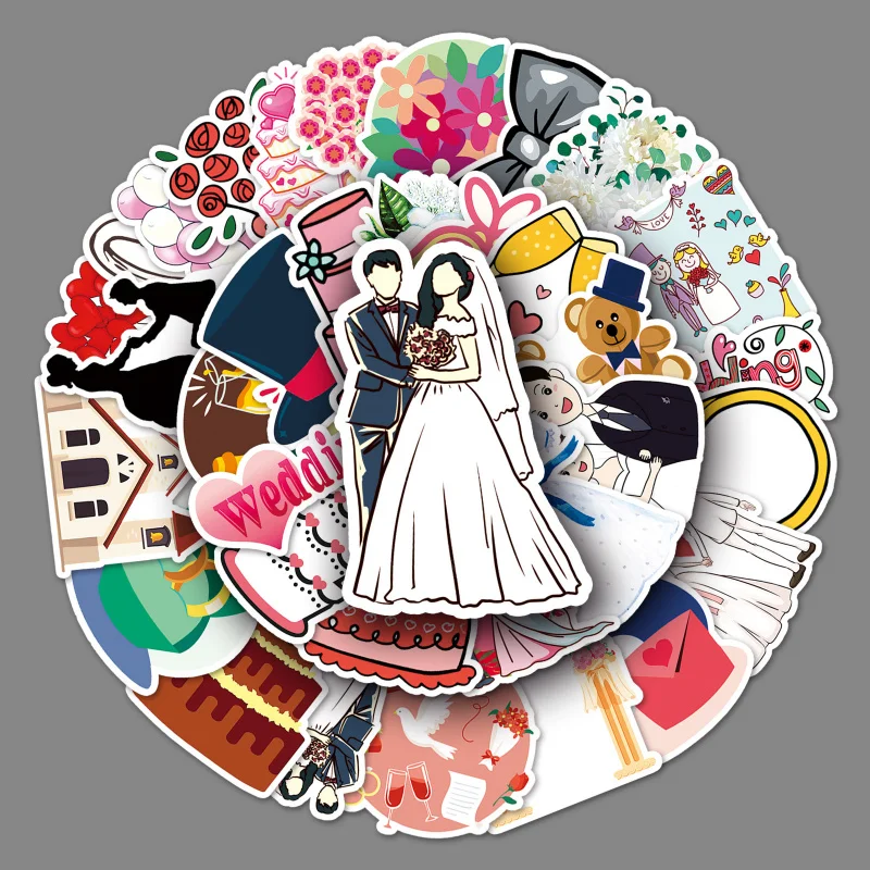 50 Stück Hochzeit Graffiti Aufkleber Verlobung Party Dekor Aufkleber, Backen Siegeletikett Handy Computer Gepäck Aufkleber