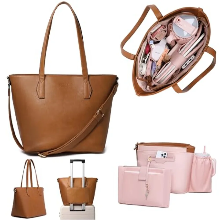 

Women's 16" Laptop Tote Bag, Vegan Leather Work Bag with Cupholder, RFID and Anti-Pickpocket Trolley Sleeve