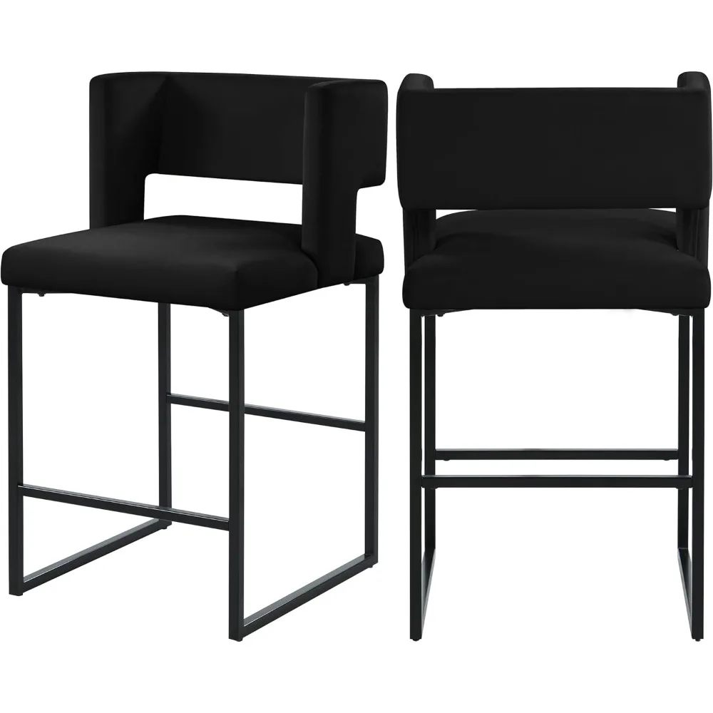 

Collection Modern | Contemporary Counter Height Stool with Unique Square Back and Sturdy Iron Legs, Set of 2 Black Velvet