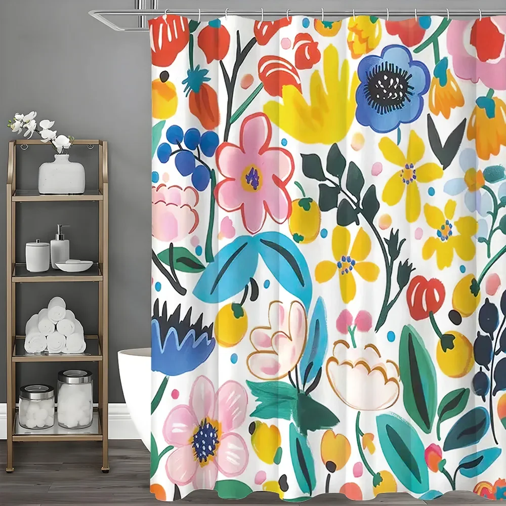 

Simple painted design of large flowers Shower Curtain Washable Dirt-Resistant Shower Head waterproof Polyester Bath Curtain