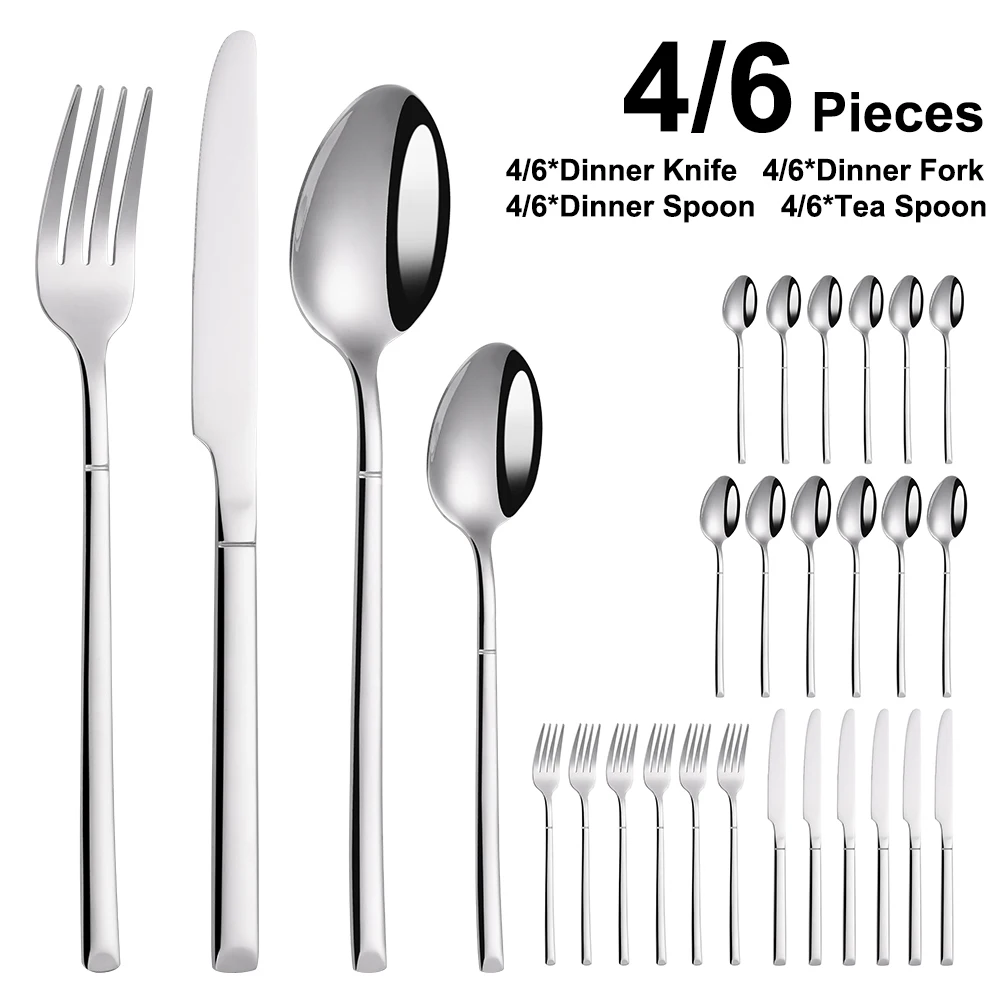 4/6/16/24 Pieces Cutlery Set Stainless Steel Thin Tableware Mirror Elegant Knife Fork Spoon Western Dinner Set Sliverware
