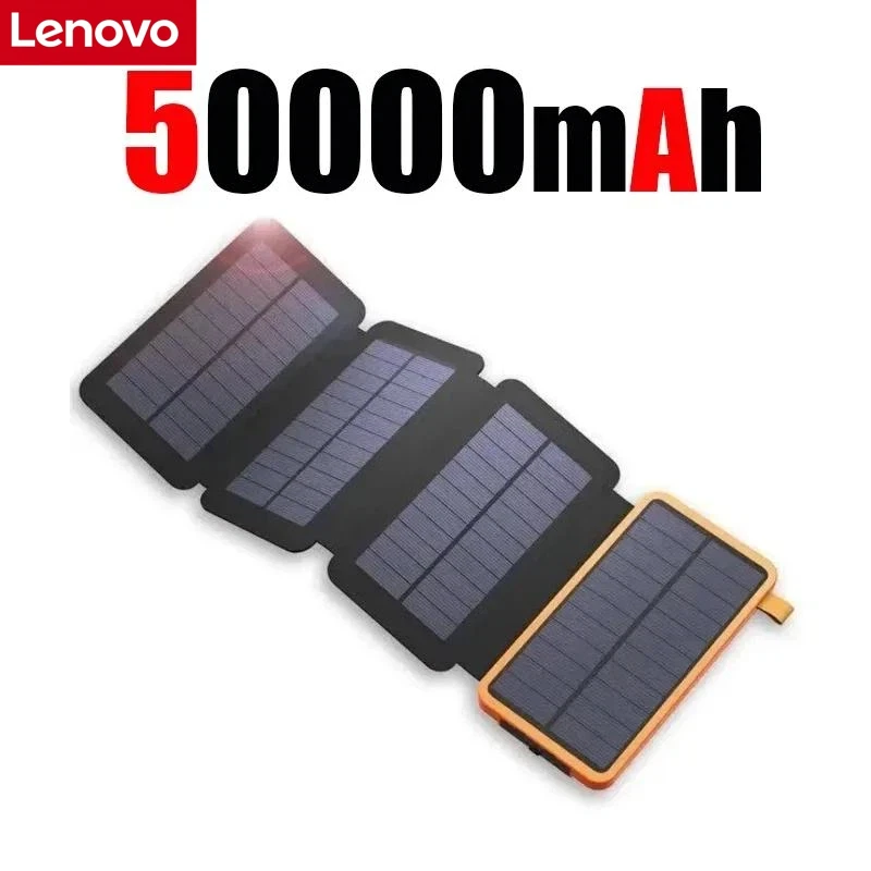 Lenovo 500000mAh Solar Powerbank 120W Grote Capaciteit Supersnel Opladen Externe Batterij met Zaklamp voor iPhone Huawei 2026