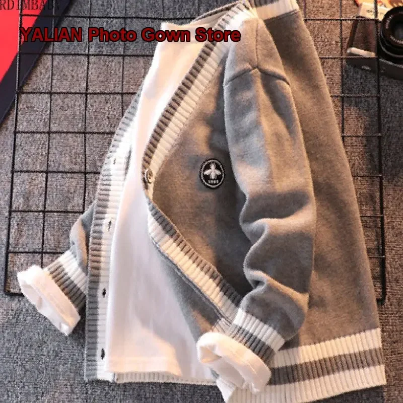 Girls Pure Cotton Knit Spring Autumn Uniform Thin Coat Solid Color Kids Older Kids